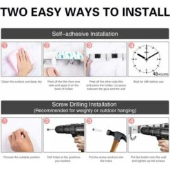 KAEJYIUTPorte-outils En Acier Inoxydable - Porte-balai Pour Le Mur, Porte-balai Auto-adhésif Des Outils De Jardin (avec Vis Et Bandes Adhésives) - 3 Supports Et 4 Crochets, Noir -Stanleyfaco Magasin 89072905 3