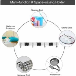 KAEJYIUTPorte-outils En Acier Inoxydable - Porte-balai Pour Le Mur, Porte-balai Auto-adhésif Des Outils De Jardin (avec Vis Et Bandes Adhésives) - 3 Supports Et 4 Crochets, Noir -Stanleyfaco Magasin 89072905 4