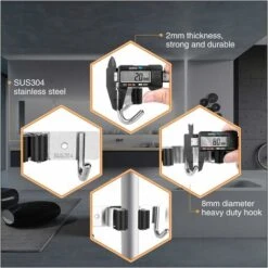 KAEJYIUTPorte-outils En Acier Inoxydable - Porte-balai Pour Le Mur, Porte-balai Auto-adhésif Des Outils De Jardin (avec Vis Et Bandes Adhésives) - 3 Supports Et 4 Crochets, Noir -Stanleyfaco Magasin 89072905 5