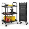COSTWAY Chariot à Outils Pliant à 3 Niveaux Avec Roues Universelles 4 Rainures Et Mains Courantes Servante D’Atelier Charge 45 Kg