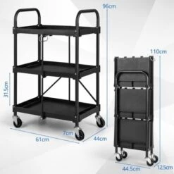 COSTWAY Chariot à Outils Pliant à 3 Niveaux Avec Roues Universelles 4 Rainures Et Mains Courantes Servante D’Atelier Charge 45 Kg -Stanleyfaco Magasin 90098608 5