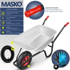 MASKO® Brouette Caisse Galvanisée : 100 L - Roue Gonflée 250 Kg Transport Jardinage Chantier, Argent -Stanleyfaco Magasin 91815588 2