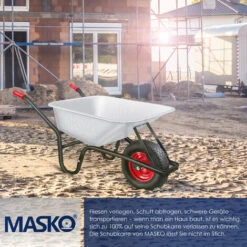 MASKO® Brouette Caisse Galvanisée : 100 L - Roue Gonflée 250 Kg Transport Jardinage Chantier, Argent -Stanleyfaco Magasin 91815588 3