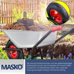 MASKO® Brouette Caisse Galvanisée : 100 L - Roue Gonflée 250 Kg Transport Jardinage Chantier, Argent -Stanleyfaco Magasin 91815588 4