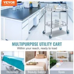 VEVOR Chariot De Laboratoire A 2 Etages,Chariot De Service 56 38 87 Cm,Chariot En Acier Inoxydable Avec Roulette Utilise Dans Le Salon Beaute,lhopital,la Cuisine,le Restaurant Et Le Laboratoire -Stanleyfaco Magasin 92852160 3