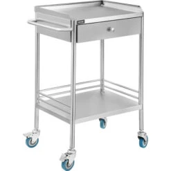 VEVOR Chariot De Laboratoire Inox, Service Table Roulante Desserte 2 Plateaux 2 Etages En Acier Inoxydable Avec Tiroir Superieur, 1 Tiroir Dentaire Salon De Beaute Centre De Recherche Hopitaux