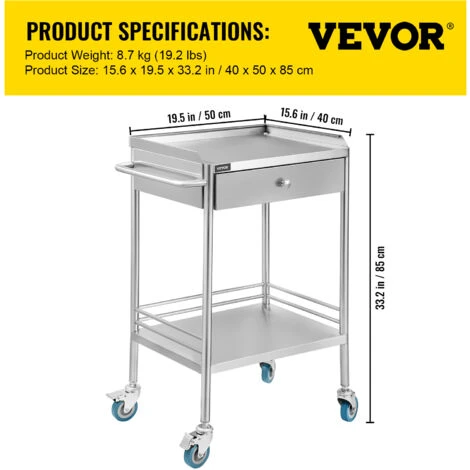 VEVOR Chariot De Laboratoire Inox, Service Table Roulante Desserte 2 Plateaux 2 Etages En Acier Inoxydable Avec Tiroir Superieur, 1 Tiroir Dentaire Salon De Beaute Centre De Recherche Hopitaux 4 VEVOR Chariot De Laboratoire Inox, Service Table Roulante Desserte 2 Plateaux 2 Etages En Acier Inoxydable Avec Tiroir Superieur, 1 Tiroir Dentaire Salon De Beaute Centre De Recherche Hopitaux – Image 2