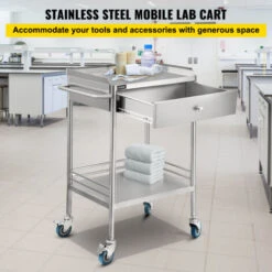VEVOR Chariot De Laboratoire Inox, Service Table Roulante Desserte 2 Plateaux 2 Etages En Acier Inoxydable Avec Tiroir Superieur, 1 Tiroir Dentaire Salon De Beaute Centre De Recherche Hopitaux 9 VEVOR Chariot De Laboratoire Inox, Service Table Roulante Desserte 2 Plateaux 2 Etages En Acier Inoxydable Avec Tiroir Superieur, 1 Tiroir Dentaire Salon De Beaute Centre De Recherche Hopitaux -Stanleyfaco Magasin 92852196 3