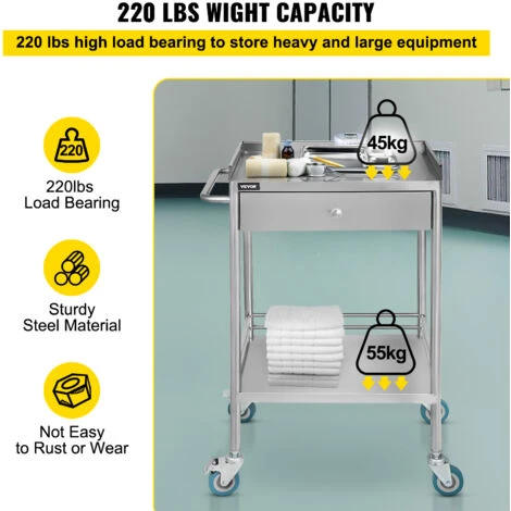 VEVOR Chariot De Laboratoire Inox, Service Table Roulante Desserte 2 Plateaux 2 Etages En Acier Inoxydable Avec Tiroir Superieur, 1 Tiroir Dentaire Salon De Beaute Centre De Recherche Hopitaux 6 VEVOR Chariot De Laboratoire Inox, Service Table Roulante Desserte 2 Plateaux 2 Etages En Acier Inoxydable Avec Tiroir Superieur, 1 Tiroir Dentaire Salon De Beaute Centre De Recherche Hopitaux – Image 4