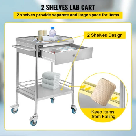 VEVOR Chariot De Laboratoire Inox, Service Table Roulante Desserte 2 Plateaux 2 Etages En Acier Inoxydable Avec Tiroir Superieur, 1 Tiroir Dentaire Salon De Beaute Centre De Recherche Hopitaux 7 VEVOR Chariot De Laboratoire Inox, Service Table Roulante Desserte 2 Plateaux 2 Etages En Acier Inoxydable Avec Tiroir Superieur, 1 Tiroir Dentaire Salon De Beaute Centre De Recherche Hopitaux – Image 5