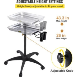 VEVOR Chariot Coiffure Roulettes Tablette Plateau Mobile Hauteur Reglable Argent -Stanleyfaco Magasin 92852202 5