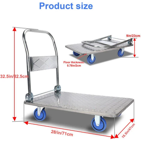 Chariot à Plate-Forme Pliable Chariot De Transport Avec Poignées, Capacité De Charge 150KG, Aide Au Transport Avec Roulettes Pivotantes, Chariot De Stockage Camionnette à Colis-Argent 4 Chariot à Plate-Forme Pliable Chariot De Transport Avec Poignées, Capacité De Charge 150KG, Aide Au Transport Avec Roulettes Pivotantes, Chariot De Stockage Camionnette à Colis-Argent – Image 2