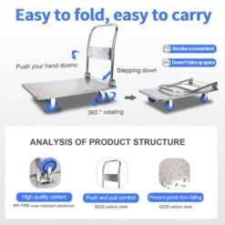 Chariot à Plate-Forme Pliable Chariot De Transport Avec Poignées, Capacité De Charge 150KG, Aide Au Transport Avec Roulettes Pivotantes, Chariot De Stockage Camionnette à Colis-Argent 9 Chariot à Plate-Forme Pliable Chariot De Transport Avec Poignées, Capacité De Charge 150KG, Aide Au Transport Avec Roulettes Pivotantes, Chariot De Stockage Camionnette à Colis-Argent -Stanleyfaco Magasin 94899096 3