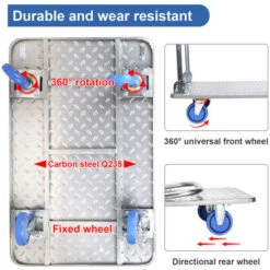Chariot à Plate-Forme Pliable Chariot De Transport Avec Poignées, Capacité De Charge 150KG, Aide Au Transport Avec Roulettes Pivotantes, Chariot De Stockage Camionnette à Colis-Argent 10 Chariot à Plate-Forme Pliable Chariot De Transport Avec Poignées, Capacité De Charge 150KG, Aide Au Transport Avec Roulettes Pivotantes, Chariot De Stockage Camionnette à Colis-Argent -Stanleyfaco Magasin 94899096 4