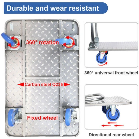 Chariot à Plate-Forme Pliable Chariot De Transport Avec Poignées, Capacité De Charge 150KG, Aide Au Transport Avec Roulettes Pivotantes, Chariot De Stockage Camionnette à Colis-Argent 6 Chariot à Plate-Forme Pliable Chariot De Transport Avec Poignées, Capacité De Charge 150KG, Aide Au Transport Avec Roulettes Pivotantes, Chariot De Stockage Camionnette à Colis-Argent – Image 4