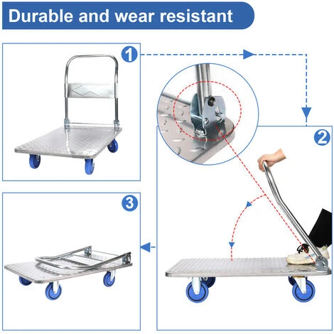 Chariot à Plate-Forme Pliable Chariot De Transport Avec Poignées, Capacité De Charge 150KG, Aide Au Transport Avec Roulettes Pivotantes, Chariot De Stockage Camionnette à Colis-Argent 7 Chariot à Plate-Forme Pliable Chariot De Transport Avec Poignées, Capacité De Charge 150KG, Aide Au Transport Avec Roulettes Pivotantes, Chariot De Stockage Camionnette à Colis-Argent – Image 5
