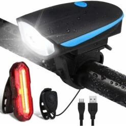 Detake Lampe Velo Etanche IP65, Lumière Vélo Arrière 5 Modes Et Lampe LED Avant 3 Modes Puissante, USB Rechargeable Eclairage Velo