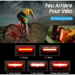 Detake Lampe Velo Etanche IP65, Lumière Vélo Arrière 5 Modes Et Lampe LED Avant 3 Modes Puissante, USB Rechargeable Eclairage Velo -Stanleyfaco Magasin 95966742 4