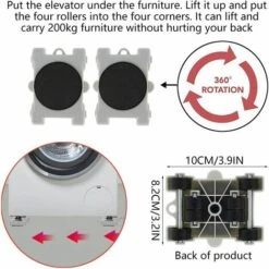 Kit De Deplace Meuble Pour Meubles Lourds, 8Pcs Ensemble De Roulettes Pour Meubles Avec 1 Tige De Levage Et 4 Roulettes De Déplacement, Deplace Meuble Roulettes Pour Meubles Jusqu'à 200 Kg -Stanleyfaco Magasin 96453659 3