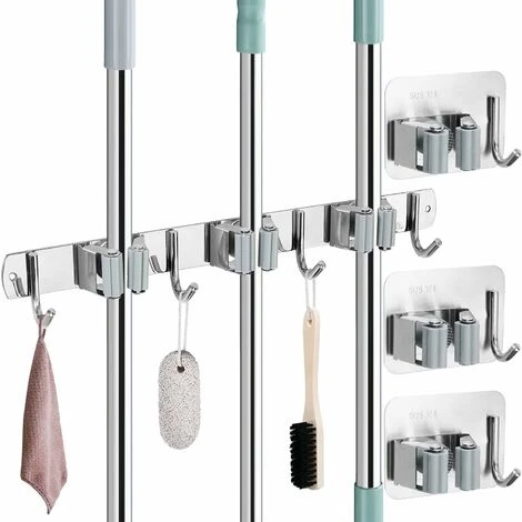 Accroche Balai Mural, Porte Balais En Acier Inoxydables Avec 3 Emplacements, 4 Crochets Et 3 Crochets Adhésifs Support Balai Organisateur Vadrouille De Rangement Pour Jardin, Cuisine, Garage H314 3 Accroche Balai Mural, Porte Balais En Acier Inoxydables Avec 3 Emplacements, 4 Crochets Et 3 Crochets Adhésifs Support Balai Organisateur Vadrouille De Rangement Pour Jardin, Cuisine, Garage H314