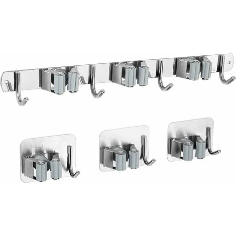 Accroche Balai Mural, Porte Balais En Acier Inoxydables Avec 3 Emplacements, 4 Crochets Et 3 Crochets Adhésifs Support Balai Organisateur Vadrouille De Rangement Pour Jardin, Cuisine, Garage H314 4 Accroche Balai Mural, Porte Balais En Acier Inoxydables Avec 3 Emplacements, 4 Crochets Et 3 Crochets Adhésifs Support Balai Organisateur Vadrouille De Rangement Pour Jardin, Cuisine, Garage H314 – Image 2