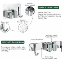 Accroche Balai Mural, Porte Balais En Acier Inoxydables Avec 3 Emplacements, 4 Crochets Et 3 Crochets Adhésifs Support Balai Organisateur Vadrouille De Rangement Pour Jardin, Cuisine, Garage H314 11 Accroche Balai Mural, Porte Balais En Acier Inoxydables Avec 3 Emplacements, 4 Crochets Et 3 Crochets Adhésifs Support Balai Organisateur Vadrouille De Rangement Pour Jardin, Cuisine, Garage H314 -Stanleyfaco Magasin 96488137 5