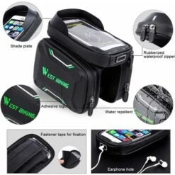 Lot De 1, Sacoche De Cadre De Vélo, Support De Téléphone étanche, Pochette Avant Pour Téléphone Jusqu'à 6,5" (Noir Et Gris) -Stanleyfaco Magasin 97244488 4