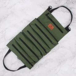 Sac à Outils En Toile Enroulable Avec 5 Poches Zippées, Sac à Outils Polyvalent (vert)