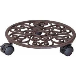 Support à Roulettes Pour Pot De Fleurà 29 X 6,5 Cm I Support Roulant De Plant Pour L'intérieur + L'extérieur I Roule Pot En Fonte, Nickel I 2 Freins I Capacité De Charge 50 Kg -20092201