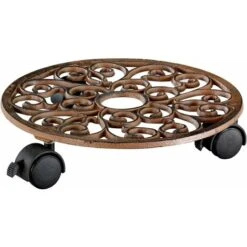 Support à Roulettes Pour Pot De FleurØ 29 X 6,5 Cm I Support Roulant De Plant Pour L'intérieur + L'extérieur I Roule Pot En Fonte, Nickel I 2 Freins I Capacité De Charge 50 Kg -20092201 -Stanleyfaco Magasin 97520305 3