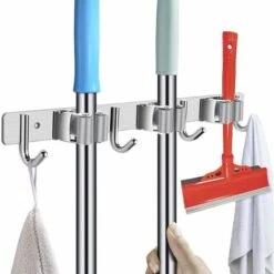 Porte-outils En Acier Inoxydable - Porte-balai Pour Le Mur, Porte-balai Auto-adhésif Des Outils De Jardin (avec Vis Et Bandes Adhésives) - 3 Supports Et 4 Crochets, Gris