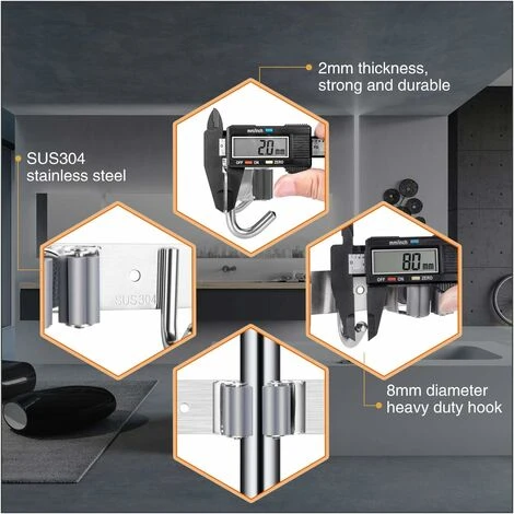 Porte-outils En Acier Inoxydable - Porte-balai Pour Le Mur, Porte-balai Auto-adhésif Des Outils De Jardin (avec Vis Et Bandes Adhésives) - 3 Supports Et 4 Crochets, Gris 6 Porte-outils En Acier Inoxydable - Porte-balai Pour Le Mur, Porte-balai Auto-adhésif Des Outils De Jardin (avec Vis Et Bandes Adhésives) - 3 Supports Et 4 Crochets, Gris – Image 4