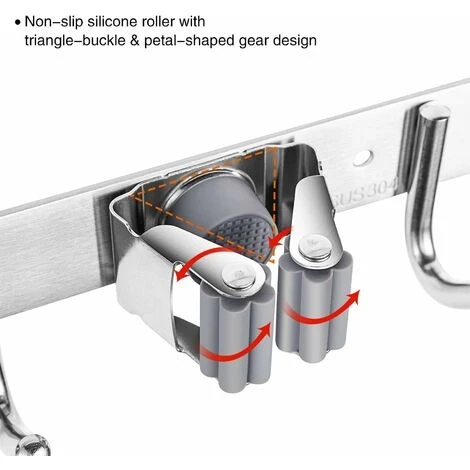 Porte-outils En Acier Inoxydable - Porte-balai Pour Le Mur, Porte-balai Auto-adhésif Des Outils De Jardin (avec Vis Et Bandes Adhésives) - 3 Supports Et 4 Crochets, Gris 7 Porte-outils En Acier Inoxydable - Porte-balai Pour Le Mur, Porte-balai Auto-adhésif Des Outils De Jardin (avec Vis Et Bandes Adhésives) - 3 Supports Et 4 Crochets, Gris – Image 5