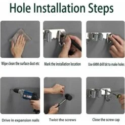 Porte Balai Mural En Acier Inoxydable, Accroche Balai Mural Avec 4 Emplacements Et 5 Crochets Pour Cuisine, Salle De Bain, Garage Et Jardin, Gris -Stanleyfaco Magasin 98597890 4