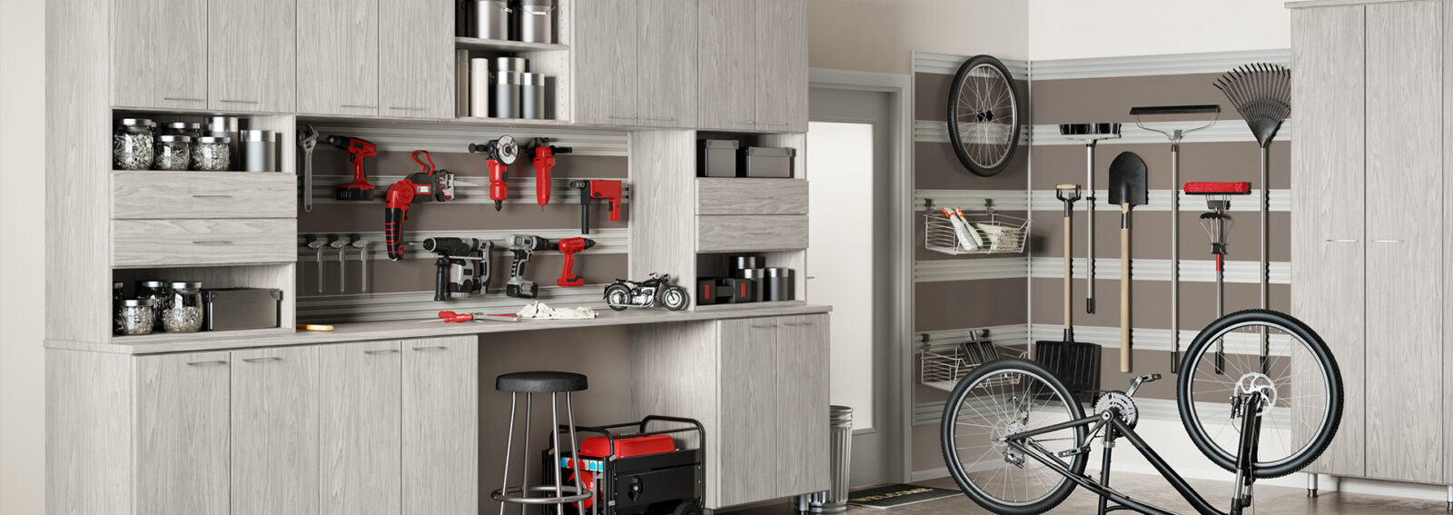 Stanleyfaco Magasin -Stanleyfaco Magasin garage custom shelves workbench and cabinets in white wood finish california closets canada 1600x567 1